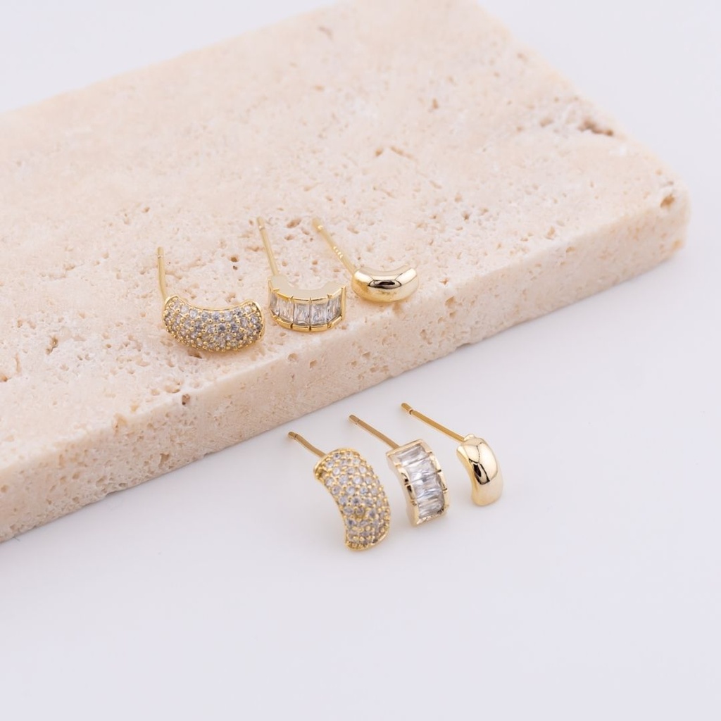 Set 3 pares de Aretes Piercing baño 18k
