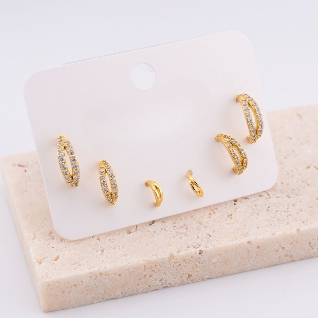 Set 3 pares de Aretes Piercing baño 18k