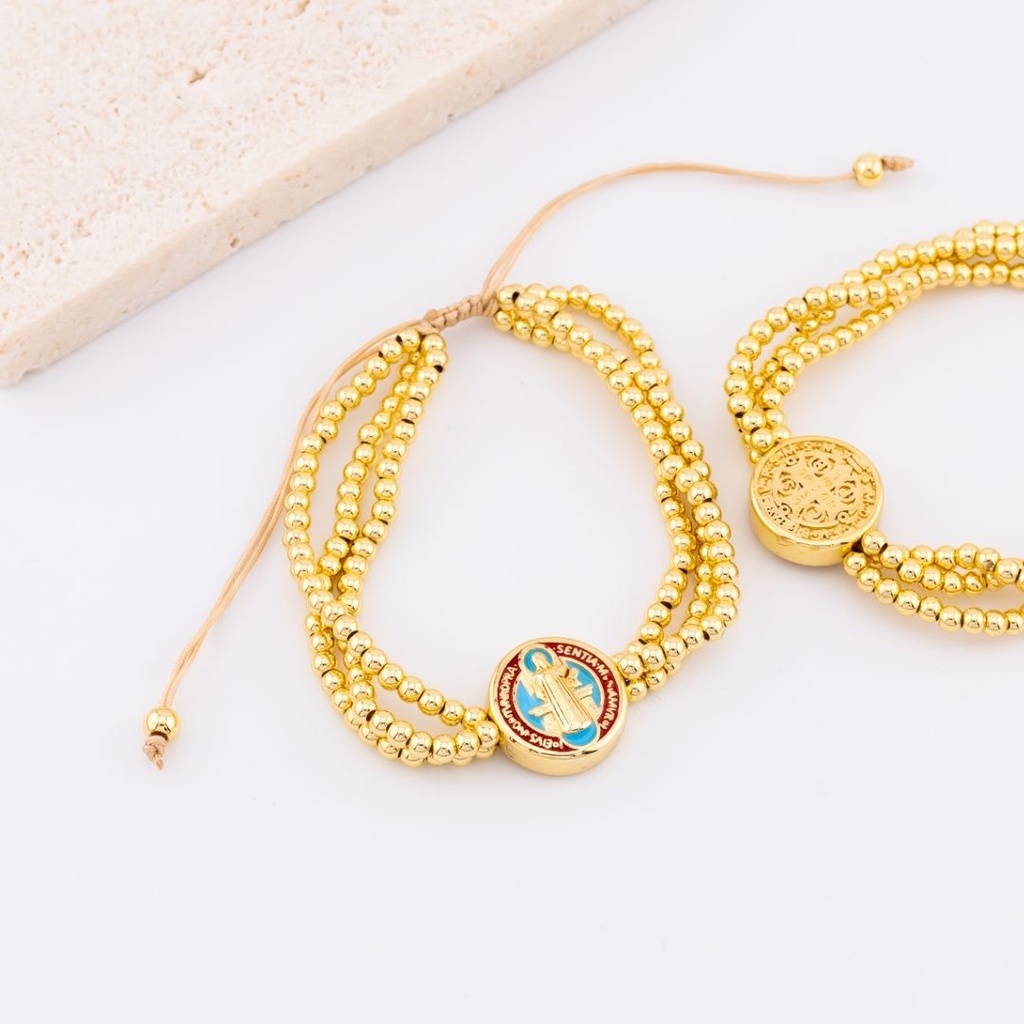 Pulsera ajustable bolitas  baño 18k esmaltado, San Benito