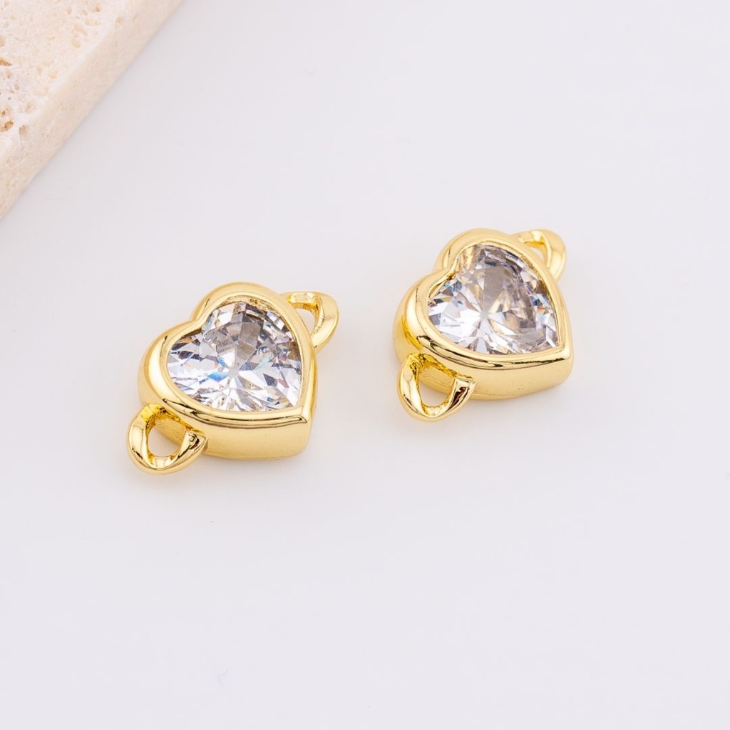 Enlace corazon con zirconia baño de 18k