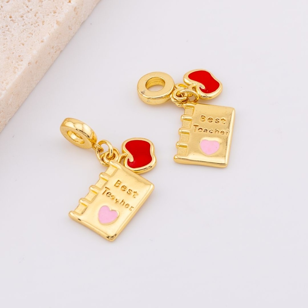 Dije charm profesora manzana estilo pandora  baño de 18k