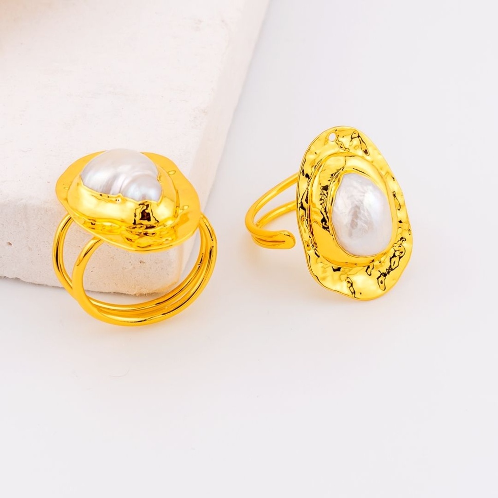 Anillo ajustable perla barroca natural engastada en goldfilled