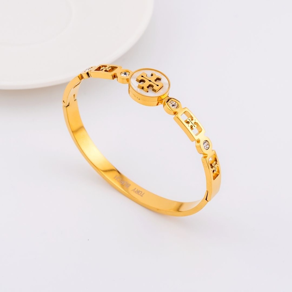 Pulsera brazalete acero inoxidable y madre perla