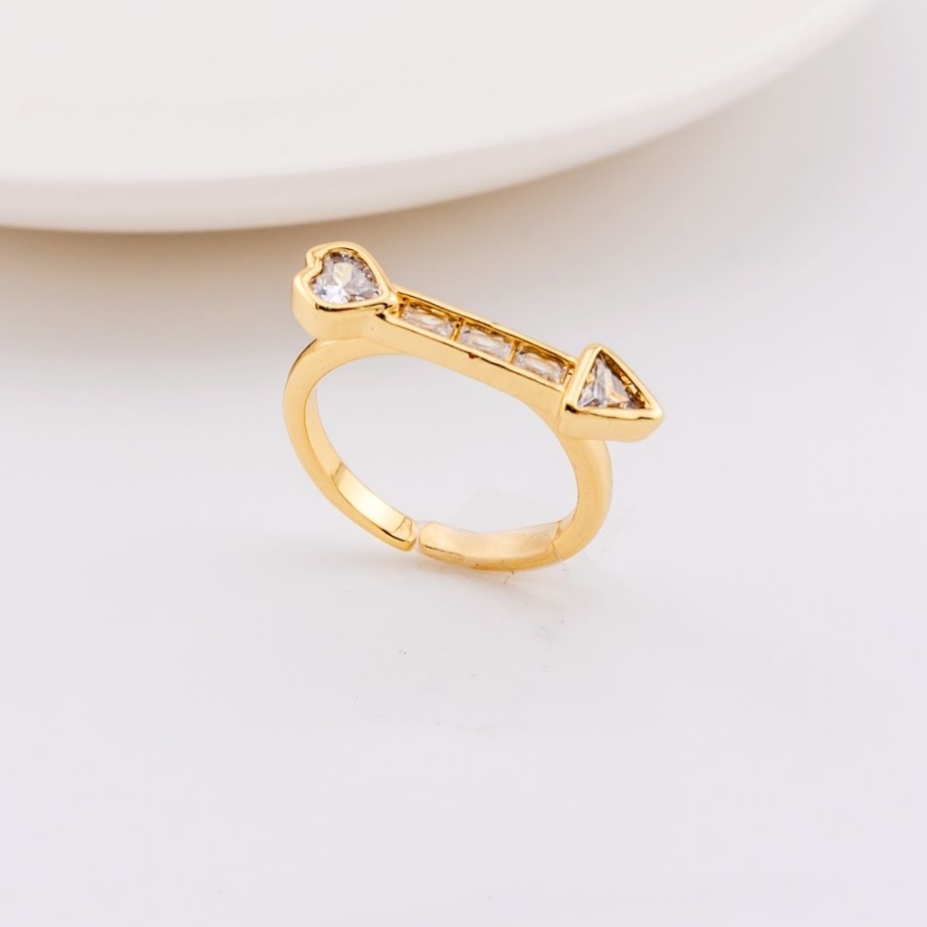Anillo ajustable con zirconia flecha corazon baño 18k