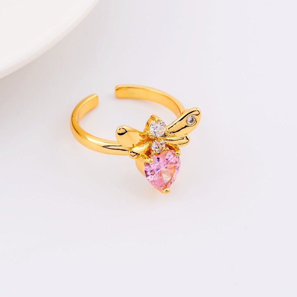 Anillo ajustable con zirconia  luciernaga baño 18k