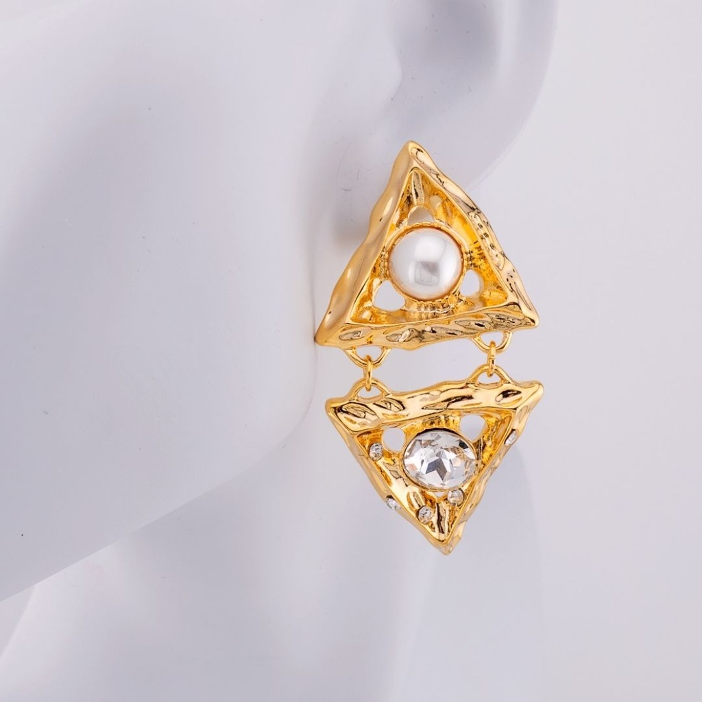 Aretes Colgantes con perlas y zirconia BAÑO 18K