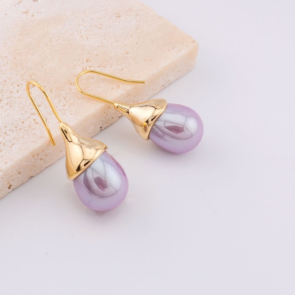 Aretes  perlas shell gota BAÑO 18K