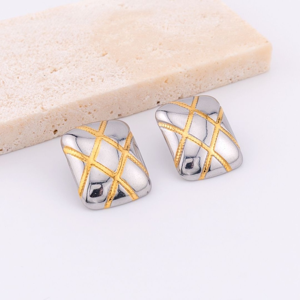 aretes en acero inoxidable CORAZON DOS TONOS baño 18k
