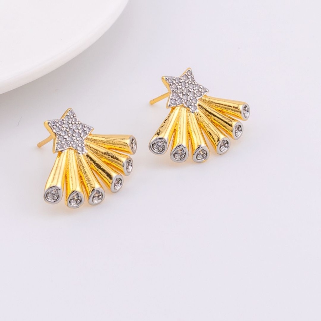 Aretes ESTRELLA DOS TONOS zirconia baño 18k