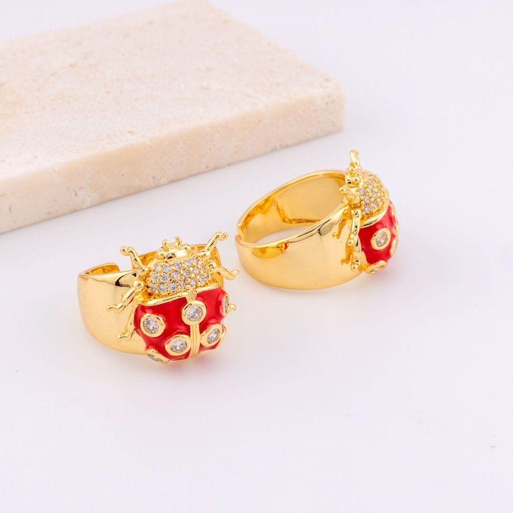 Anillo ajustable Mariquita con zirconias esmaltado baño 18k