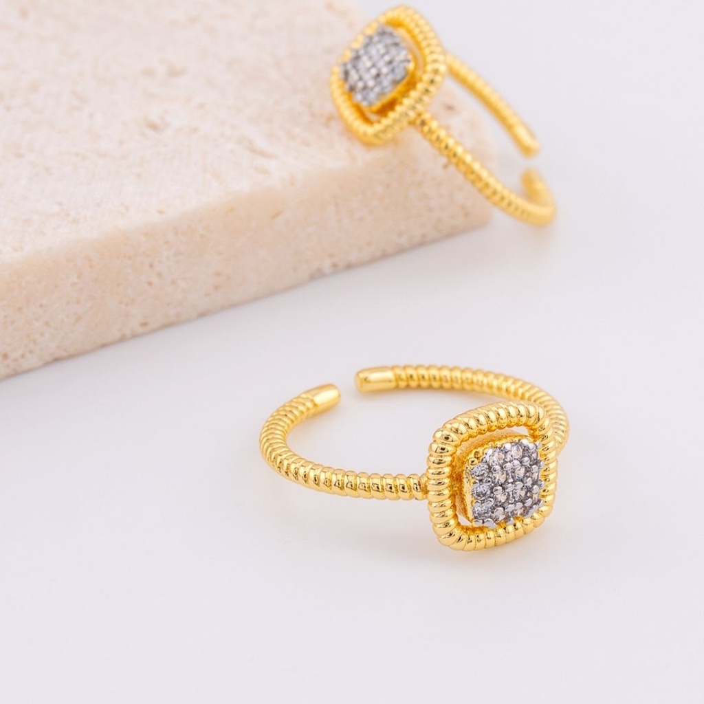 Anillo ajustable delgado dos tonos baño 18k