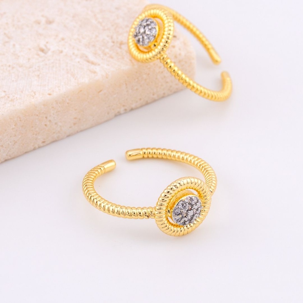 Anillo ajustable delgado dos tonos baño 18k