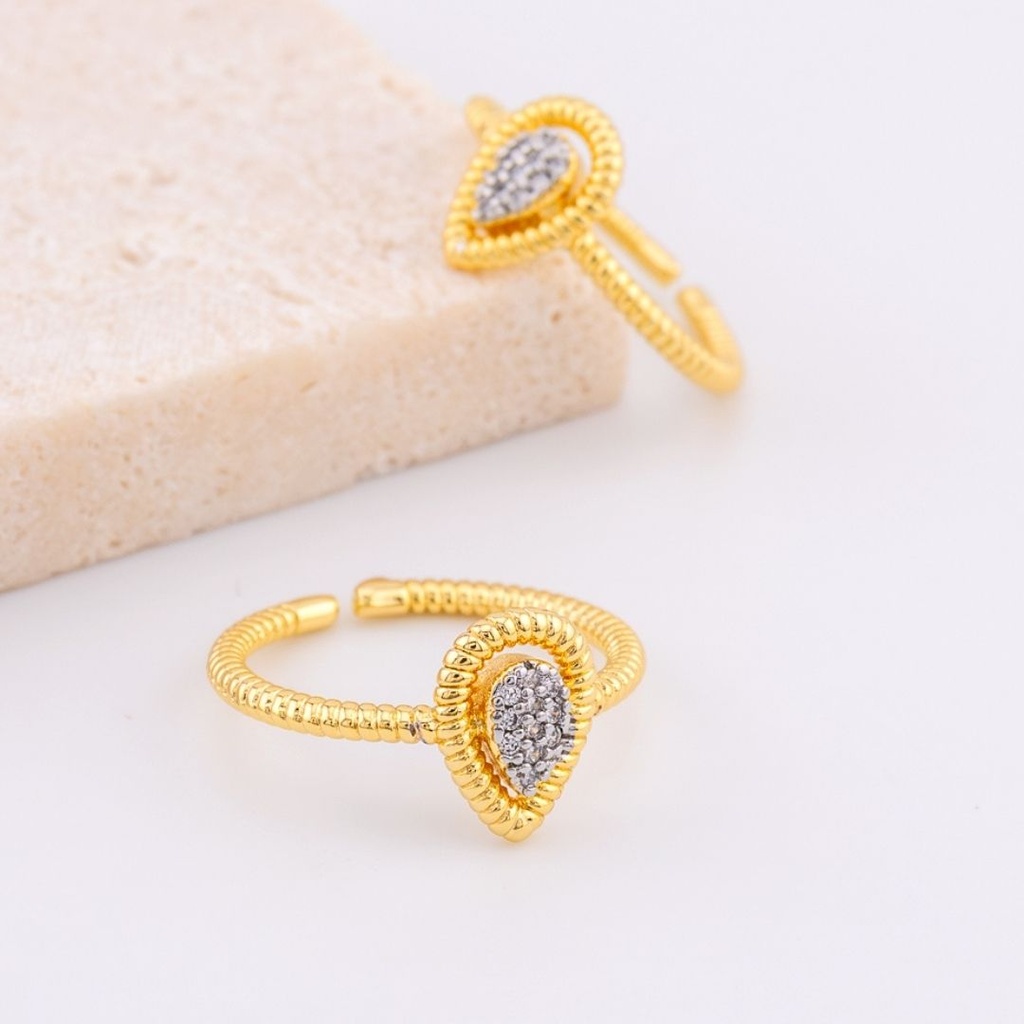 Anillo ajustable delgado dos tonos baño 18k