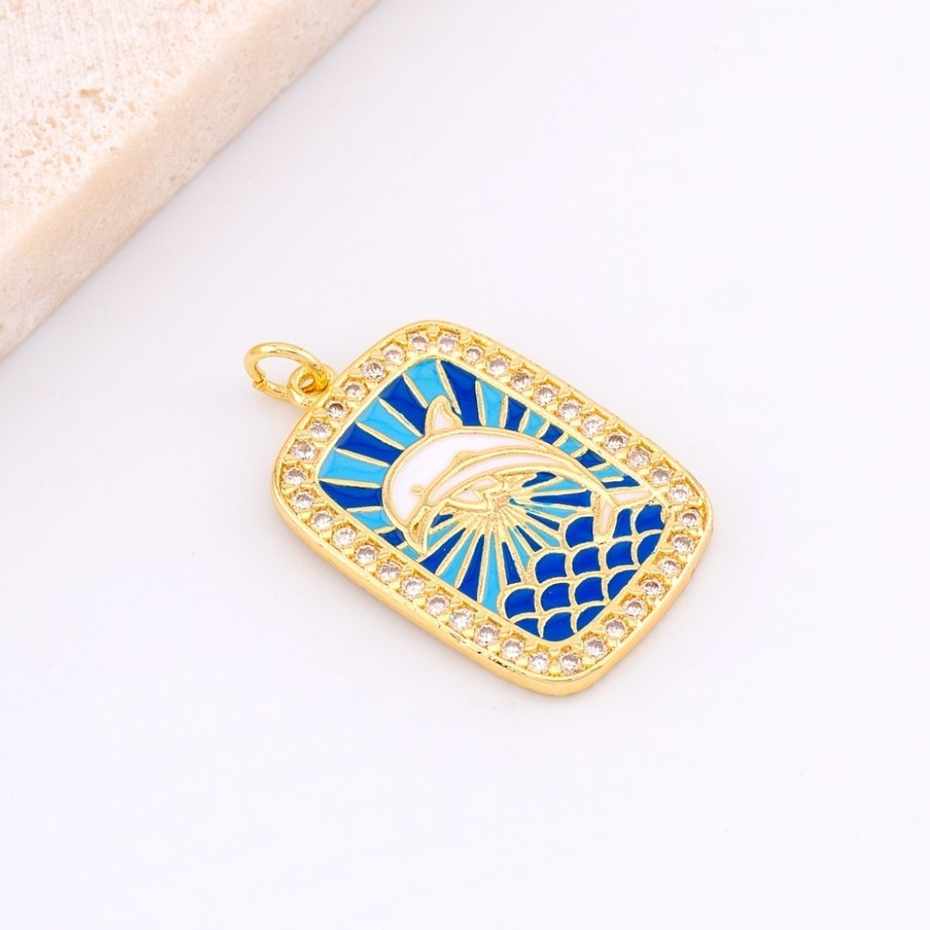 DIje esmaltado delfin con micropave baño de 18k