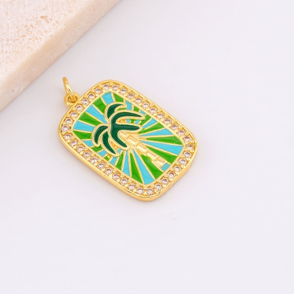DIje esmaltado palmera con micropave baño de 18k