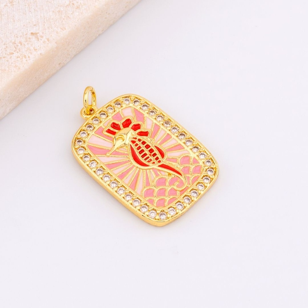 DIje esmaltado caballo de mar con micropave baño de 18k