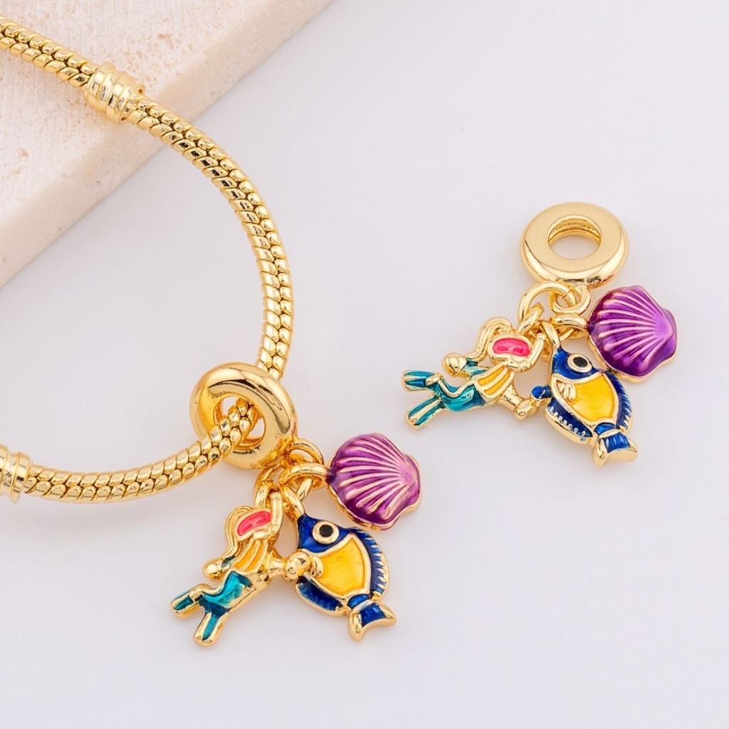 dije charm micropave BUCEO PEZ Y CARACOL  baño 18k