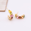Aretes tipo C con zirconias multicolor  BAÑO 18K