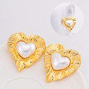 aretes chunky liviano corazon con perla BAÑO 18K
