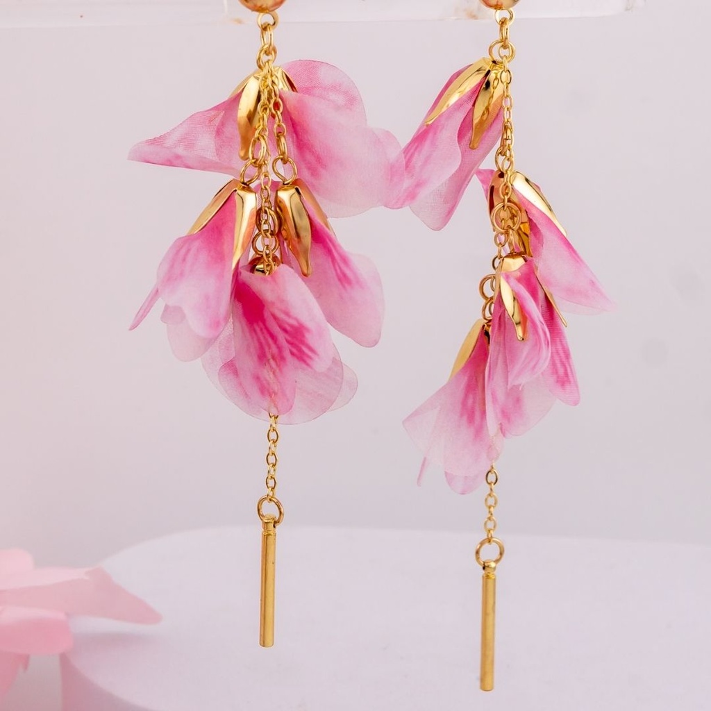 Aretes colgantes baño 18k rosa