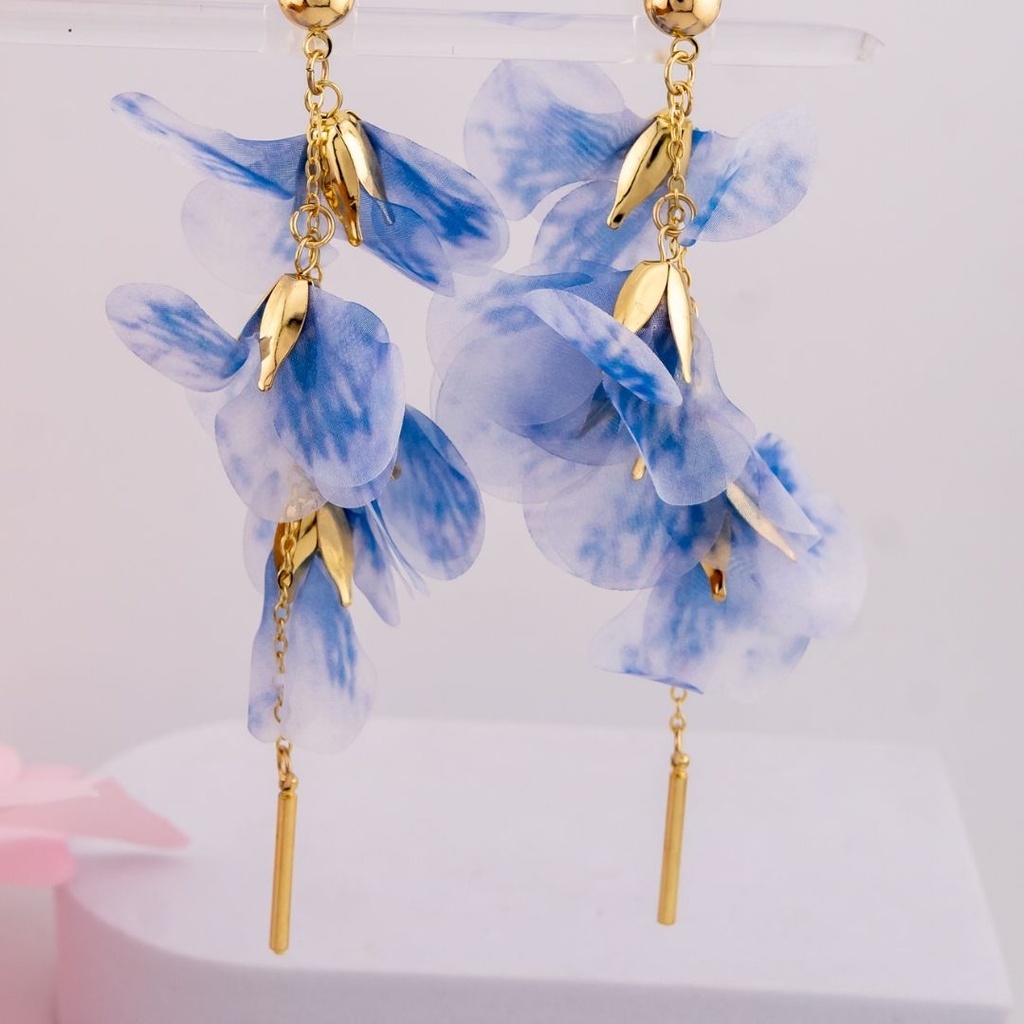 Aretes colgantes baño 18k azules