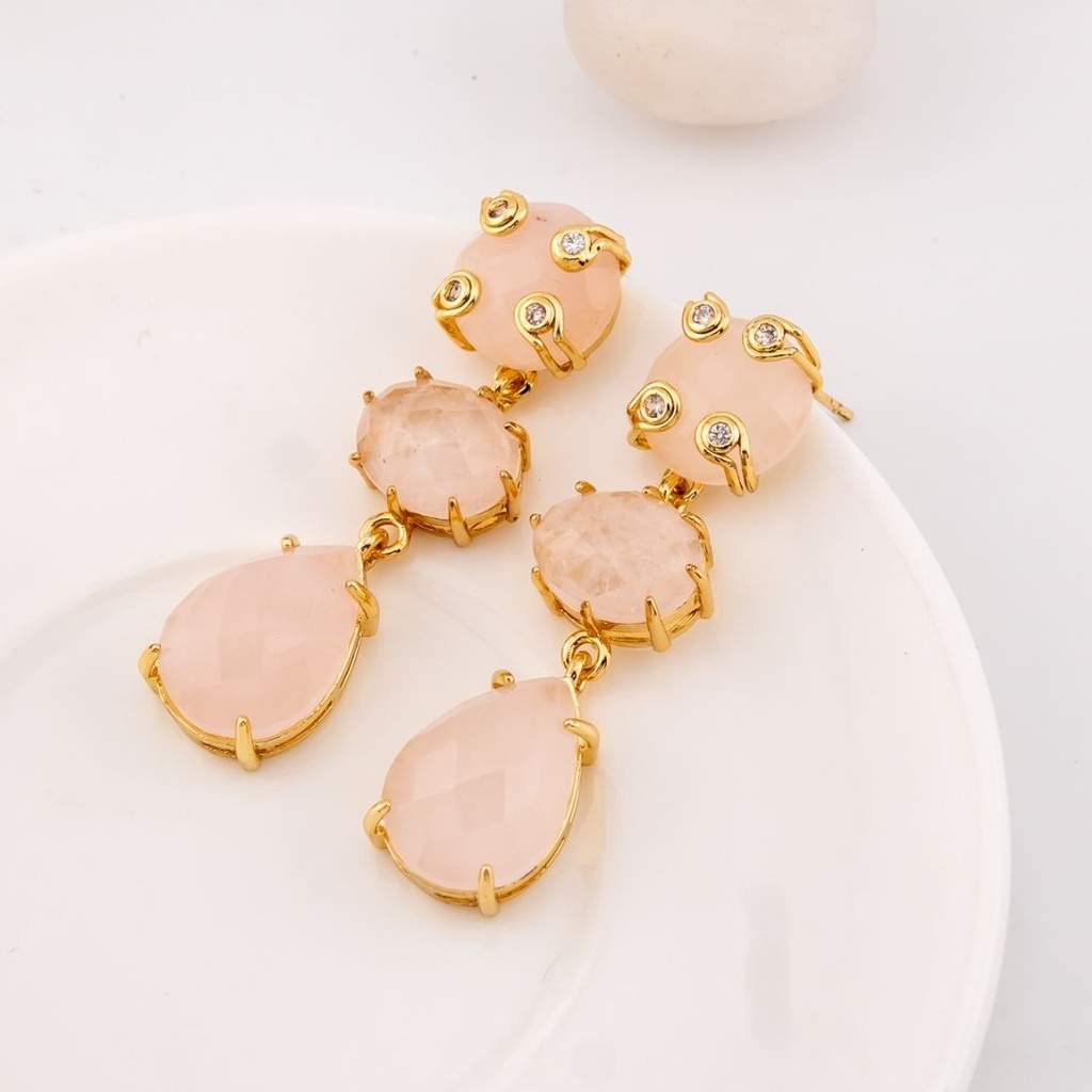 Aretes colgantes con piedra semipreciosa baño 18k pin de plata