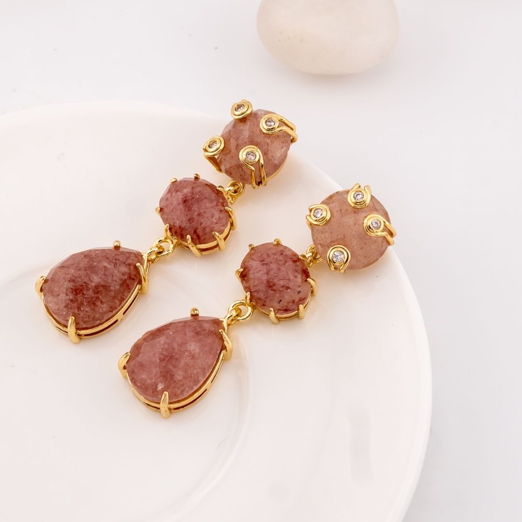 Aretes colgantes con piedra semipreciosa baño 18k pin de plata