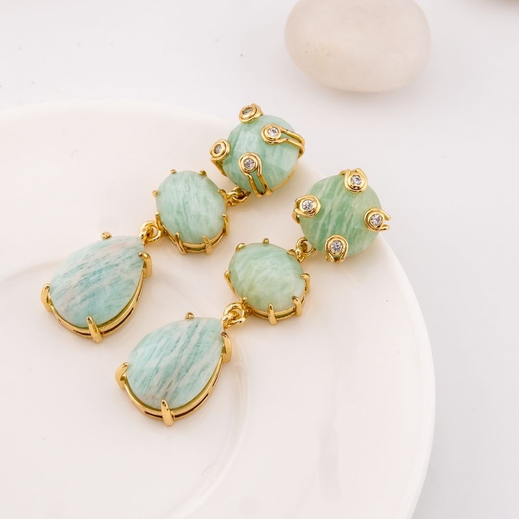 Aretes colgantes con piedra semipreciosa baño 18k pin de plata