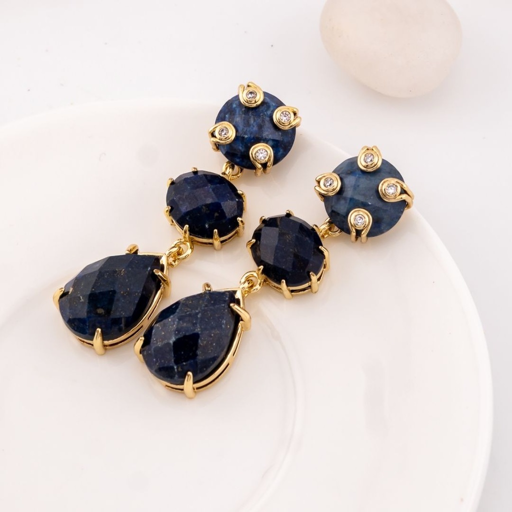 Aretes colgantes con piedra semipreciosa baño 18k pin de plata