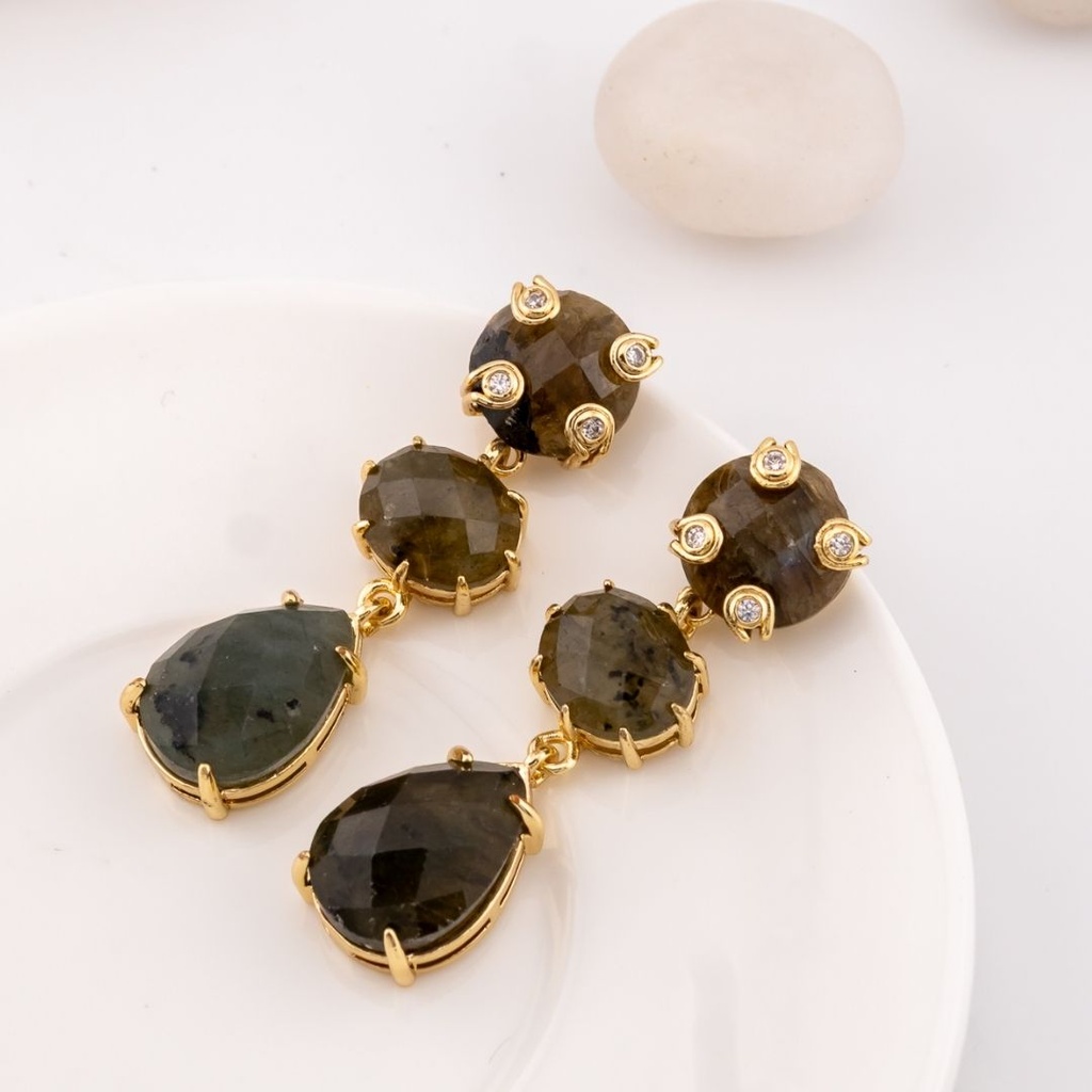 Aretes colgantes con piedra semipreciosa baño 18k pin de plata