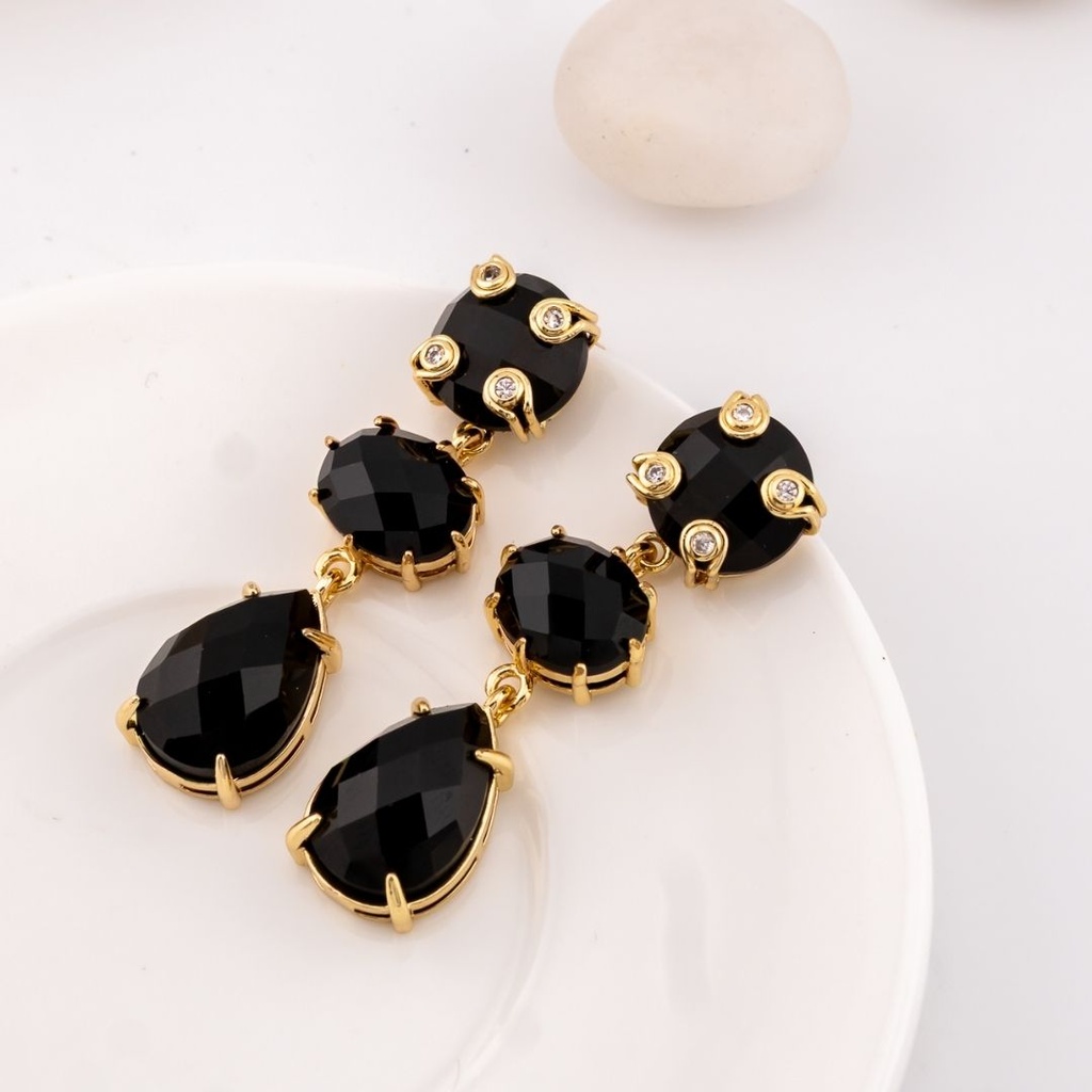 Aretes colgantes con piedra semipreciosa baño 18k pin de plata