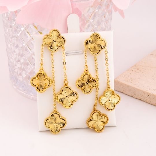 Aretes colgantes de trebol baño 18k
