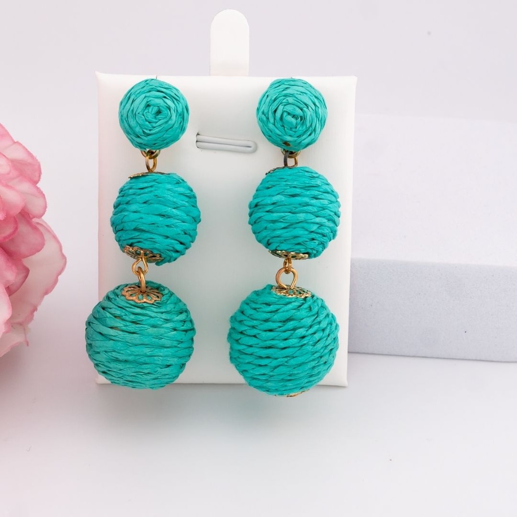 Aretes de rafia colgantes baño 18k azul