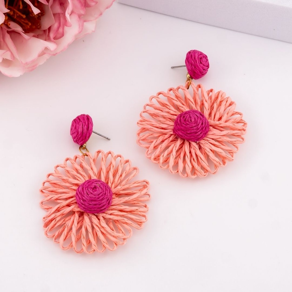 Aretes rafia de flor baño 18k naranja