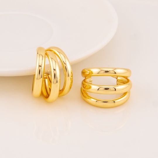 Argollas triple solidas 24MM baño 18k