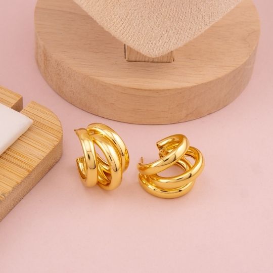 Argollas chunky triple 22.3mm baño 18k