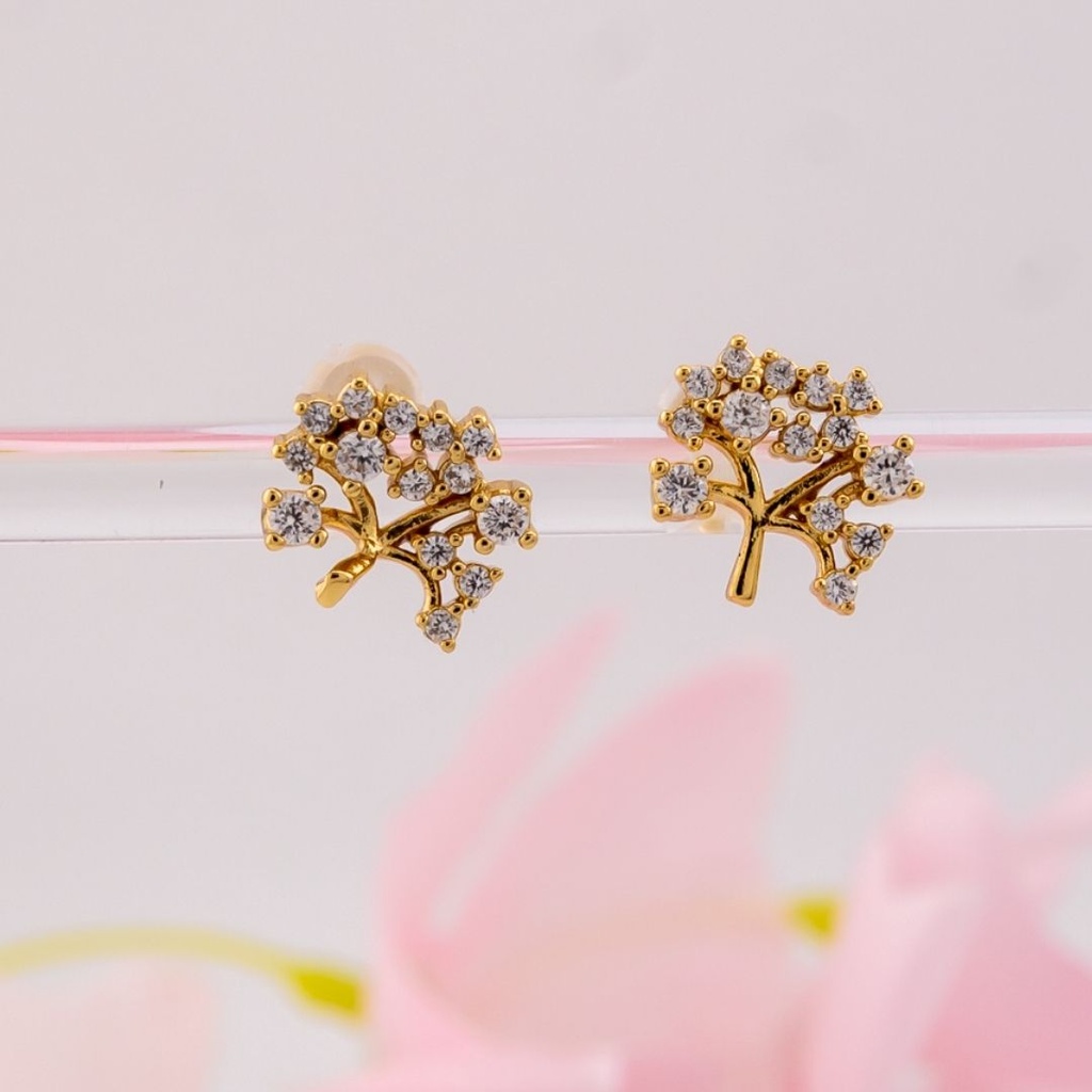 Aretes stud de ARBOL con zirconias baño 18k