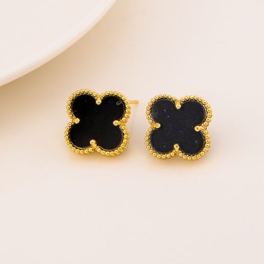 Aretes stud de trebol negros baño 18k