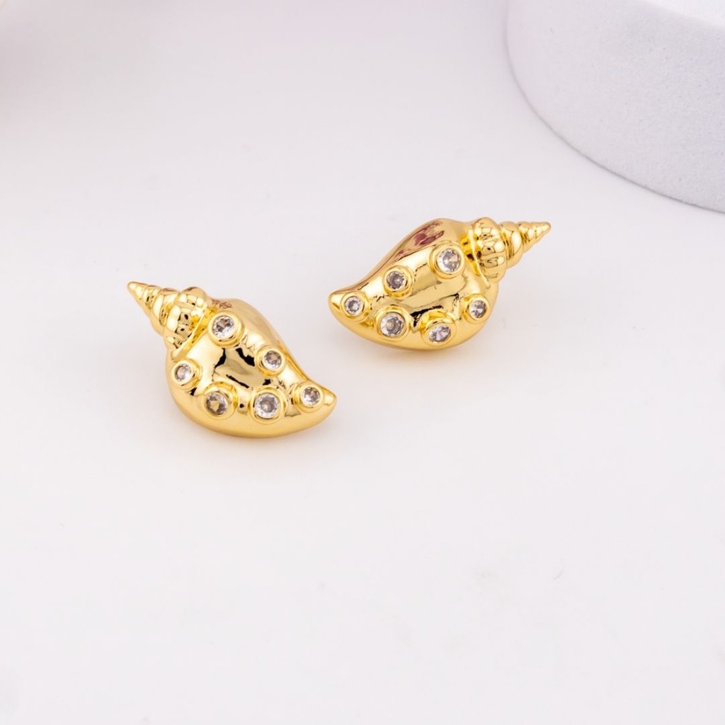 Aretes stud caracoles con zirconias baño 18k