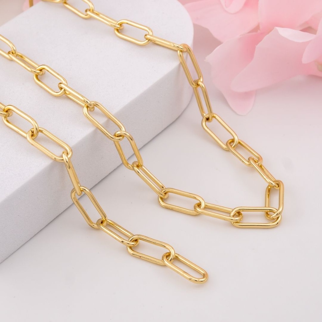 Cadena por yarda PAPER CLIP acero con baño 18k 17x7