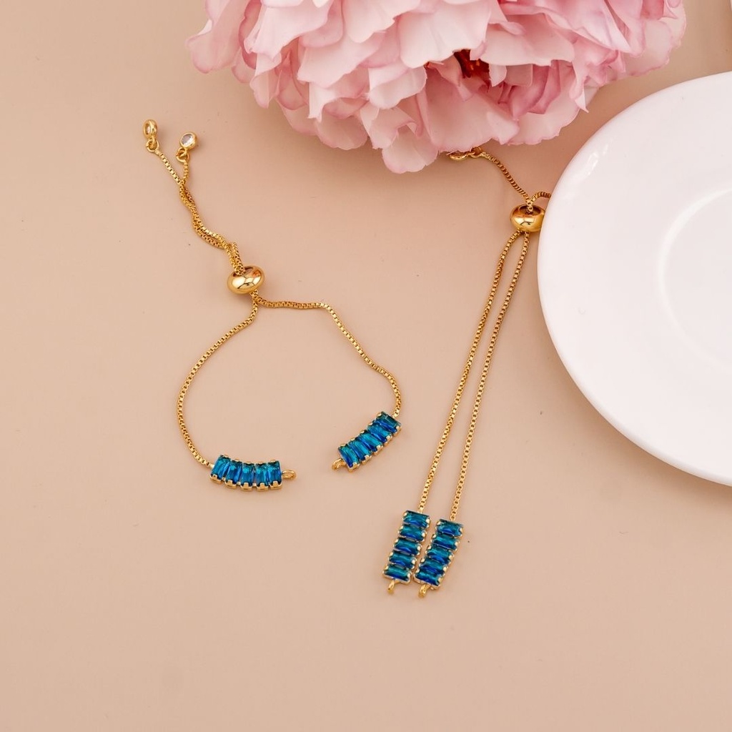 Pulsera ajustable micropave baño 18k azul