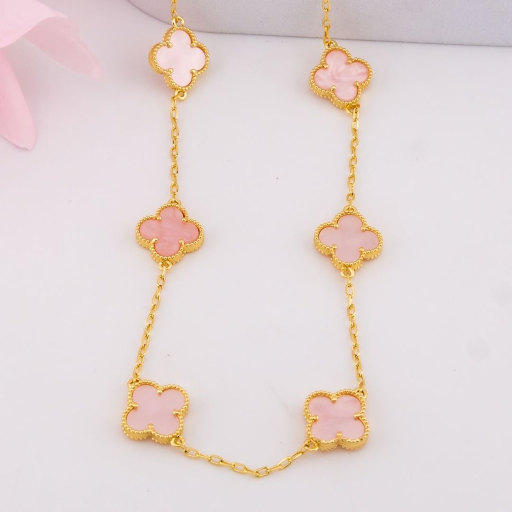 Collar de trebol baño 18k rosa