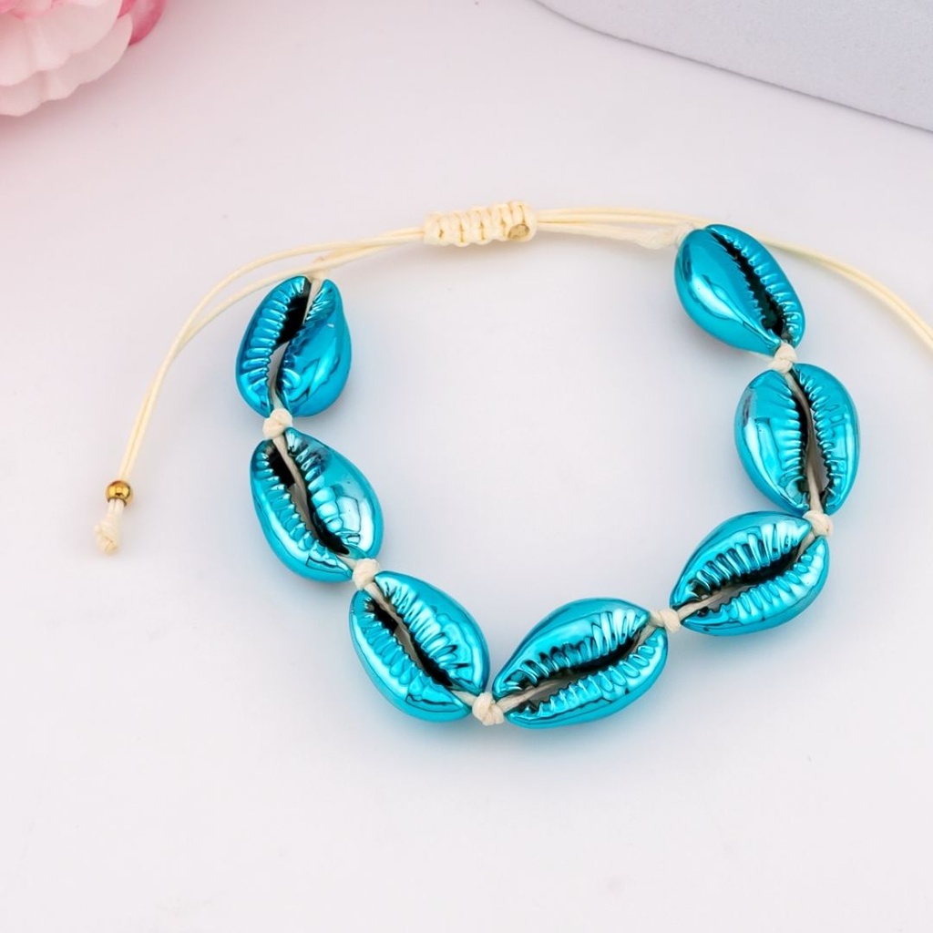 Pulsera ajustable de conchas de mar azul