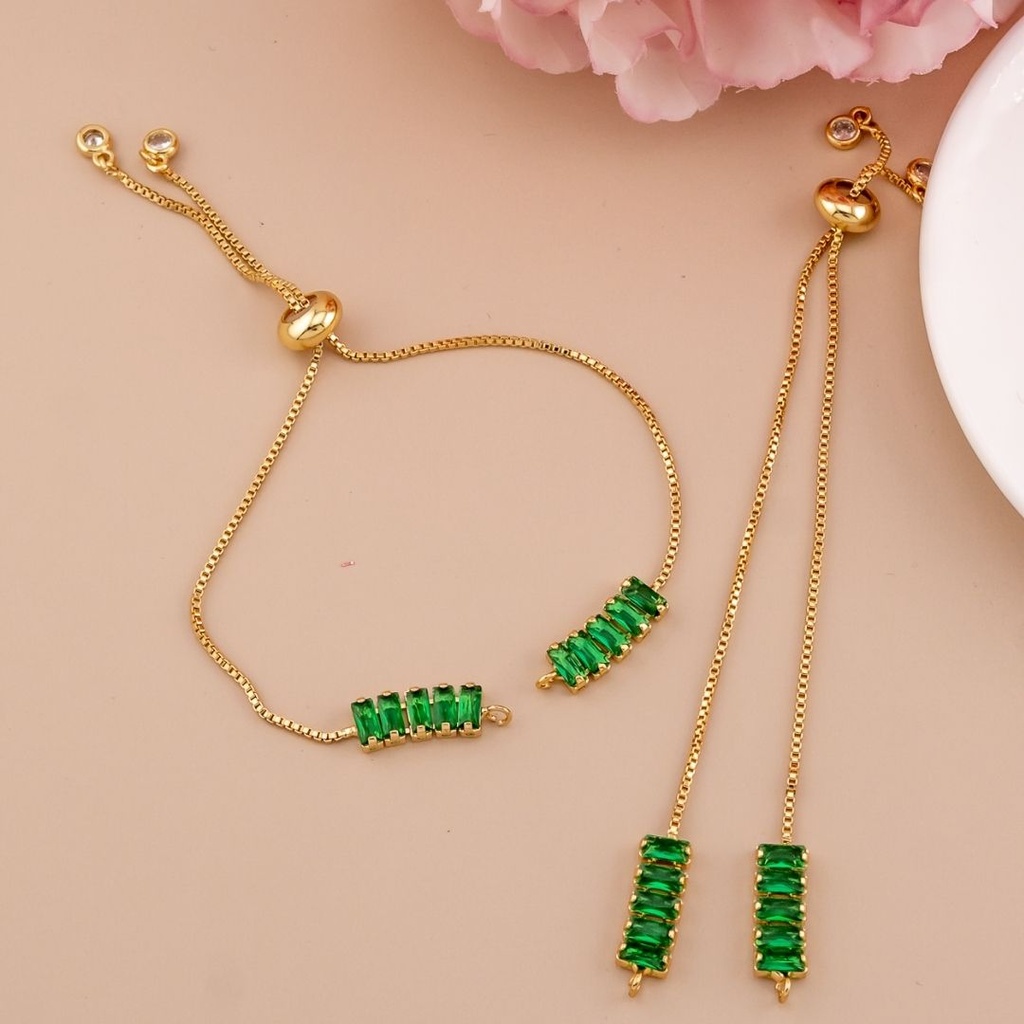 Pulsera ajustable micropave baño 18k verde