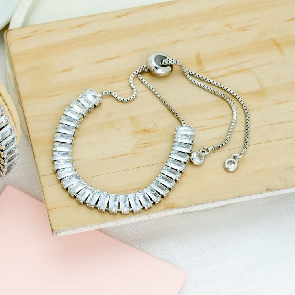 PULSERA AJUSTABLE BAÑO 18K PLATEADA