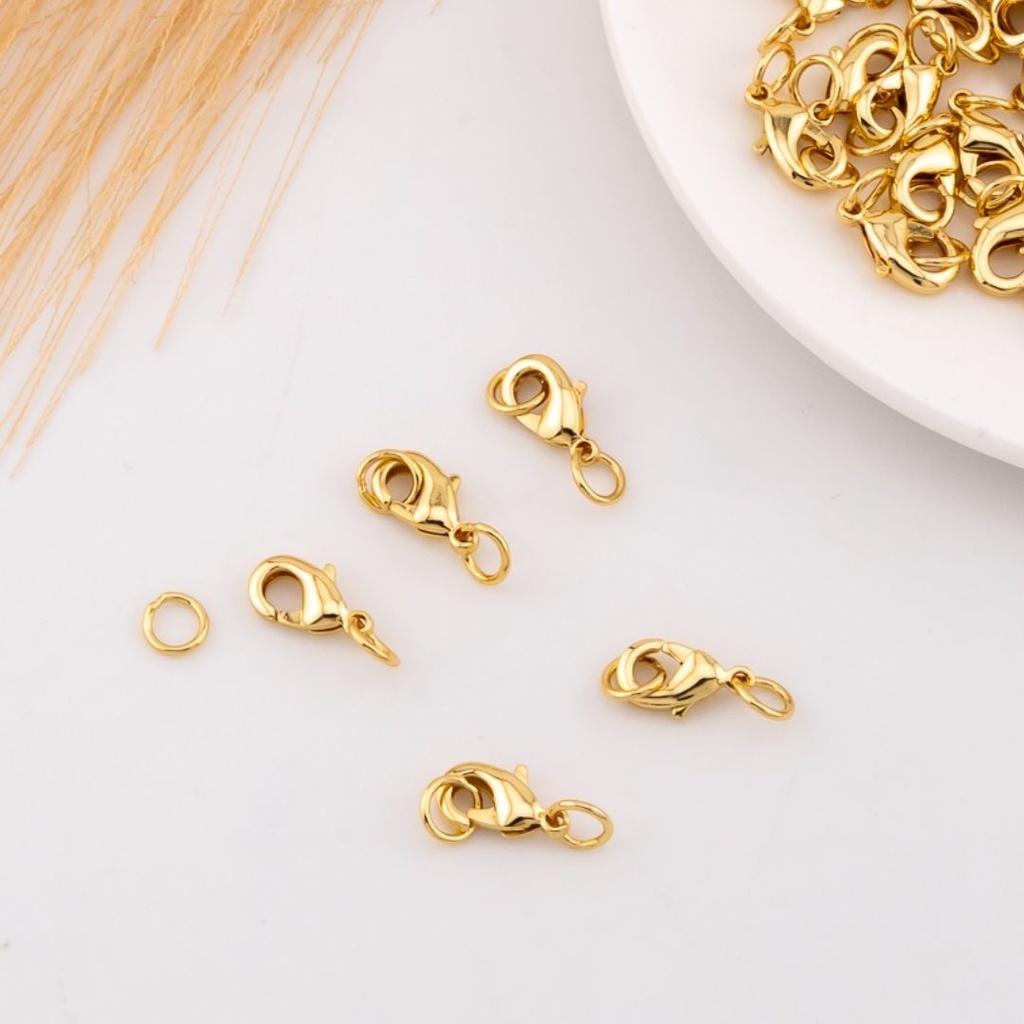 Broche perico pequeño con doble argolla 10mm baño 18k