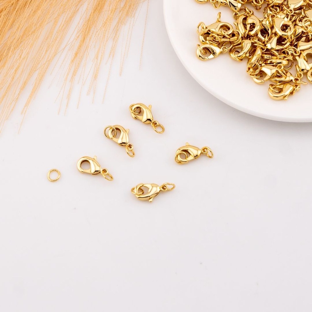 Broche perico mediano con doble argolla 12mm baño 18k