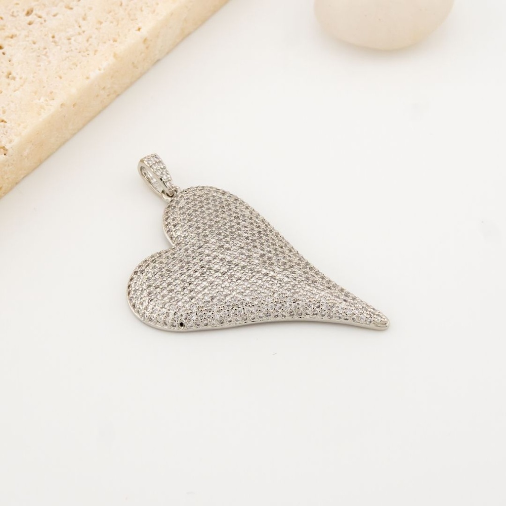  Dije grande corazon plateado micropave baño 18k