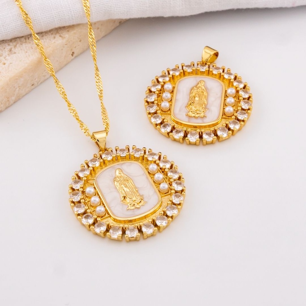 Dije esmaltado virgen religioso baño 18k