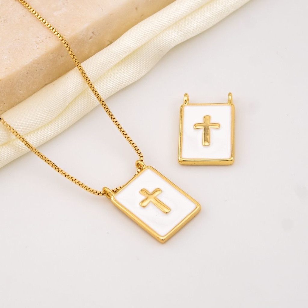 Dije escapulario CRUZ esmaltado baño 18k